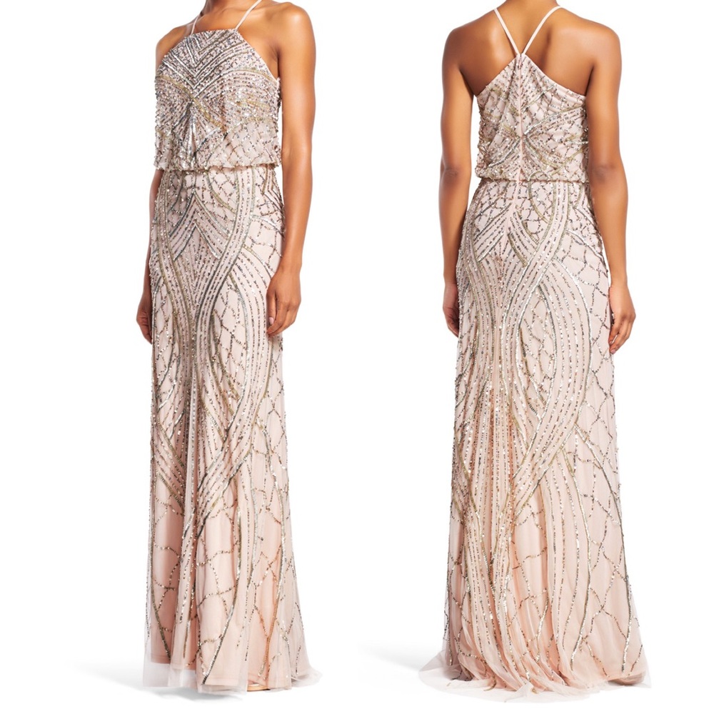 Beaded Blouson Halter Gown Adrianna Papell